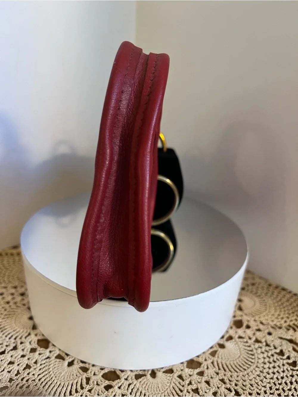 Red Leather Key Ring with Brass Chain COACH HAND BAG CHARM